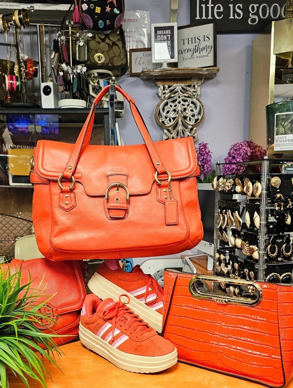 Coach Orange Leather Tote Bag with Gold Hardware
